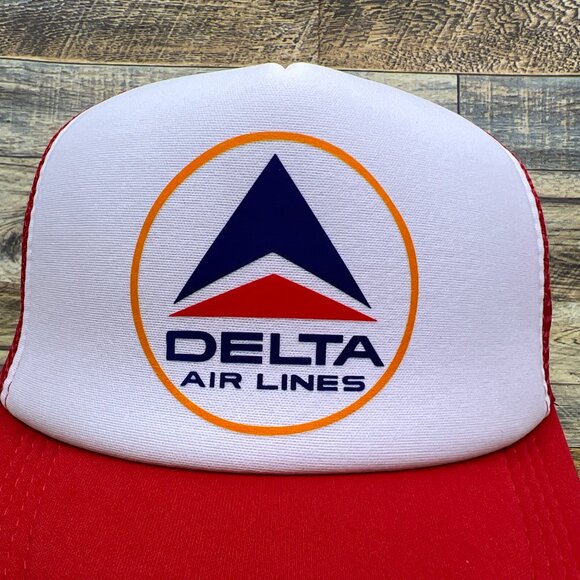 Vintage Delta Airlines Mens Trucker Hat Red Snapback Aviation Airline Ball Cap - Picture 3 of 7